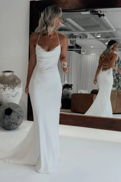  Sexy Spaghetti Straps Mermaid Wedding Dresses with Lace-Up