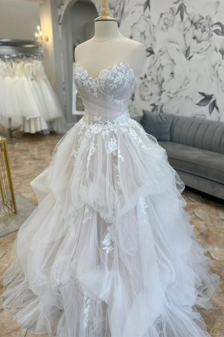 Dreamy Sweetheart Lace Layered A-Line Wedding Dress FancyVestido Dreamy Sweetheart Lace Layered A-Line Wedding Dress FancyVestido