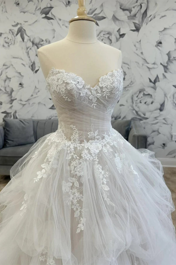 Dreamy Sweetheart Lace Layered A-Line Wedding Dress