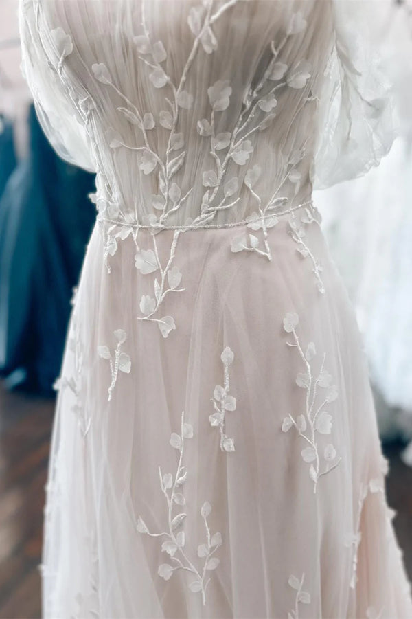 Elegant Off the Shoulder White Lace Applique Wedding Dress