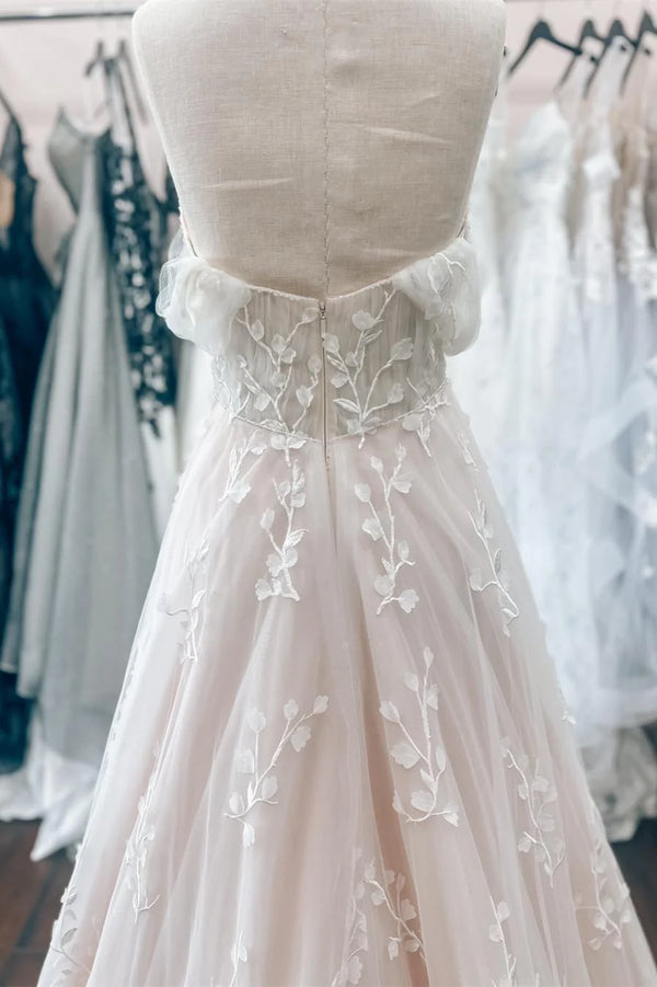 Elegant Off the Shoulder White Lace Applique Wedding Dress