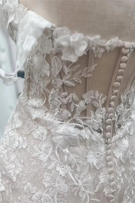 Elegant Off the Shoulder Applique Mermaid Long Wedding Dress