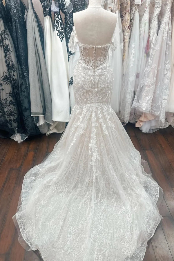Elegant Off the Shoulder Applique Mermaid Long Wedding Dress