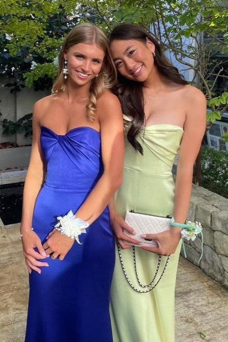Strapless Royal Blue Sheath Mermaid Evening Prom Dress