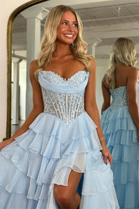 Sweetheart Applique Boned Ruffle Chiffon Long Prom Dress