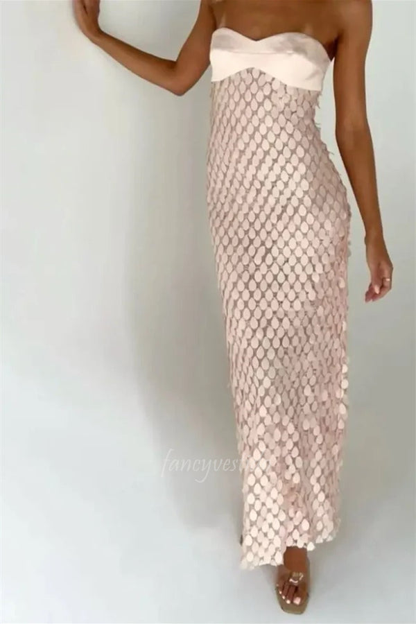 Chic Sweetheart Blue Sequin Maxi Prom Dress