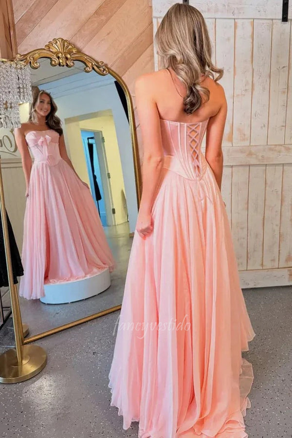 Sweetheart Corset A-Line Chiffon Prom Dress with Bow