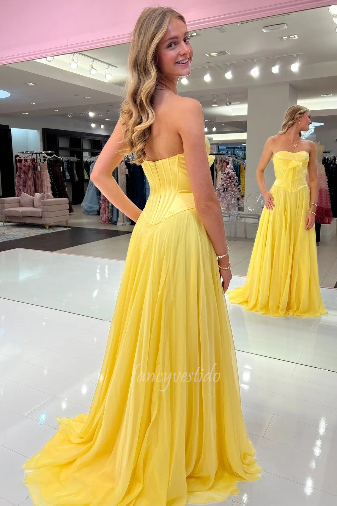 Sweetheart Corest A-Line Chiffon Prom Dress with Bow