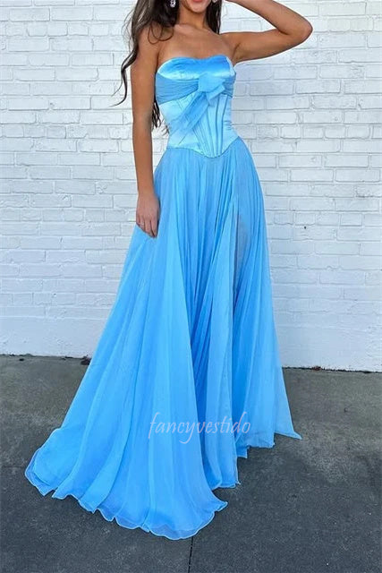 Sweetheart Corest A-Line Chiffon Prom Dress with Bow