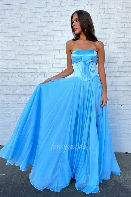Sweetheart Corset A-Line Chiffon Prom Dress with Bow