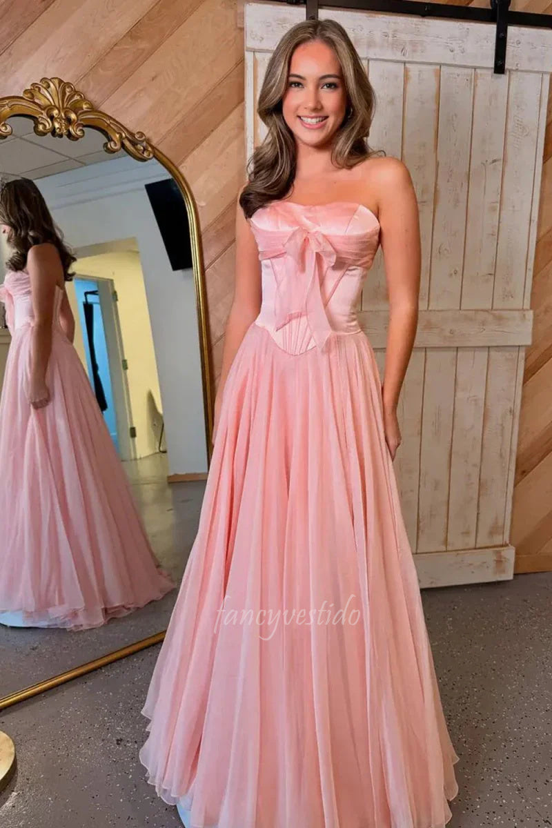 Sweetheart Corest A-Line Chiffon Prom Dress with Bow