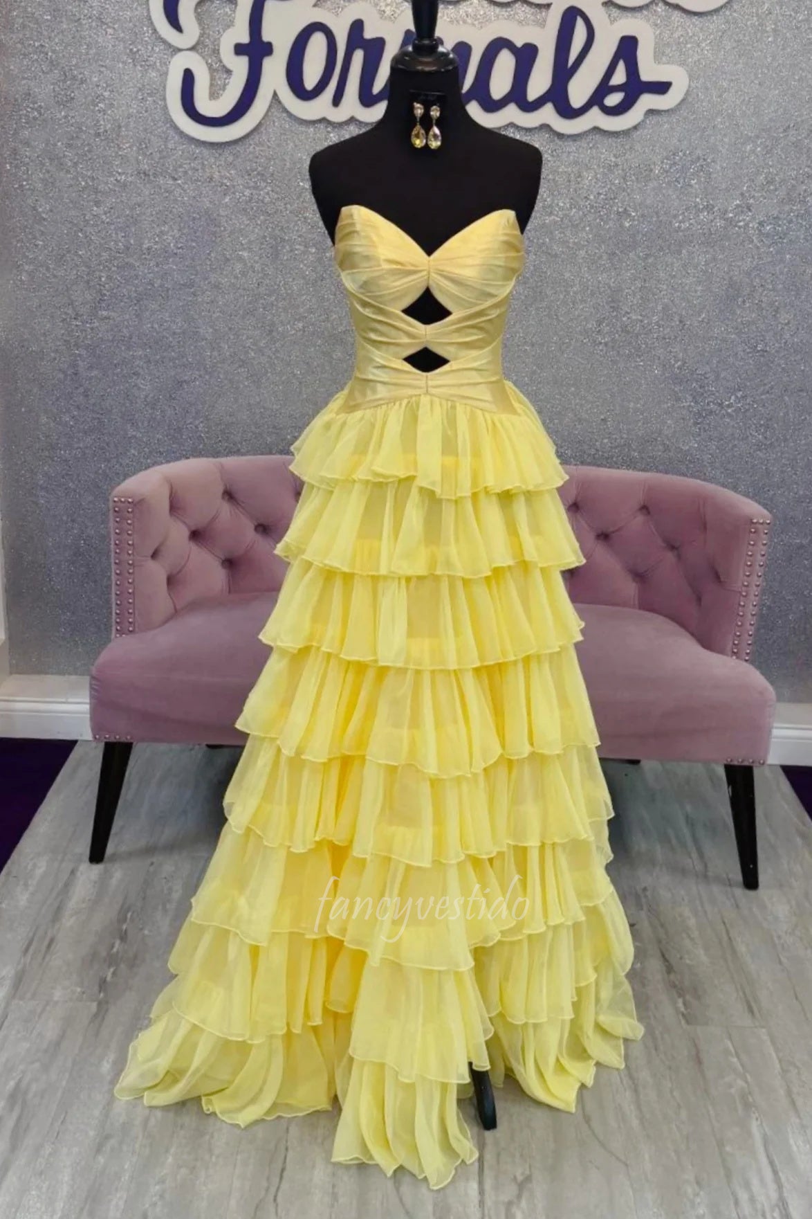 Hot Pink Pleated Keyhole A-Line Ruffle Prom Dress with Slit FancyVestido Hot Pink Pleated Keyhole A-Line Ruffle Prom Dress with Slit FancyVestido
