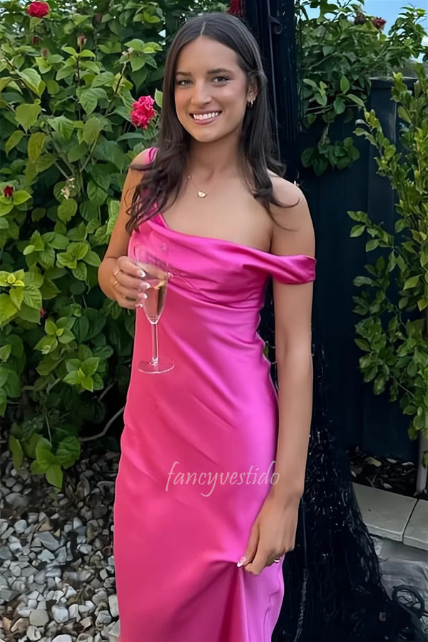 Chic One Shoulder Satin Sheath Maxi Prom Dress