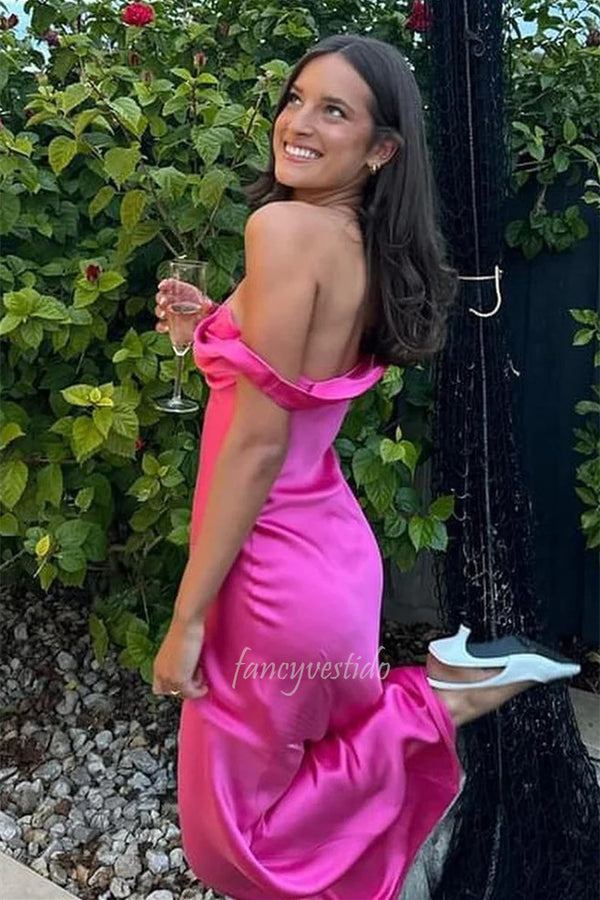 Chic One Shoulder Satin Sheath Maxi Prom Dress