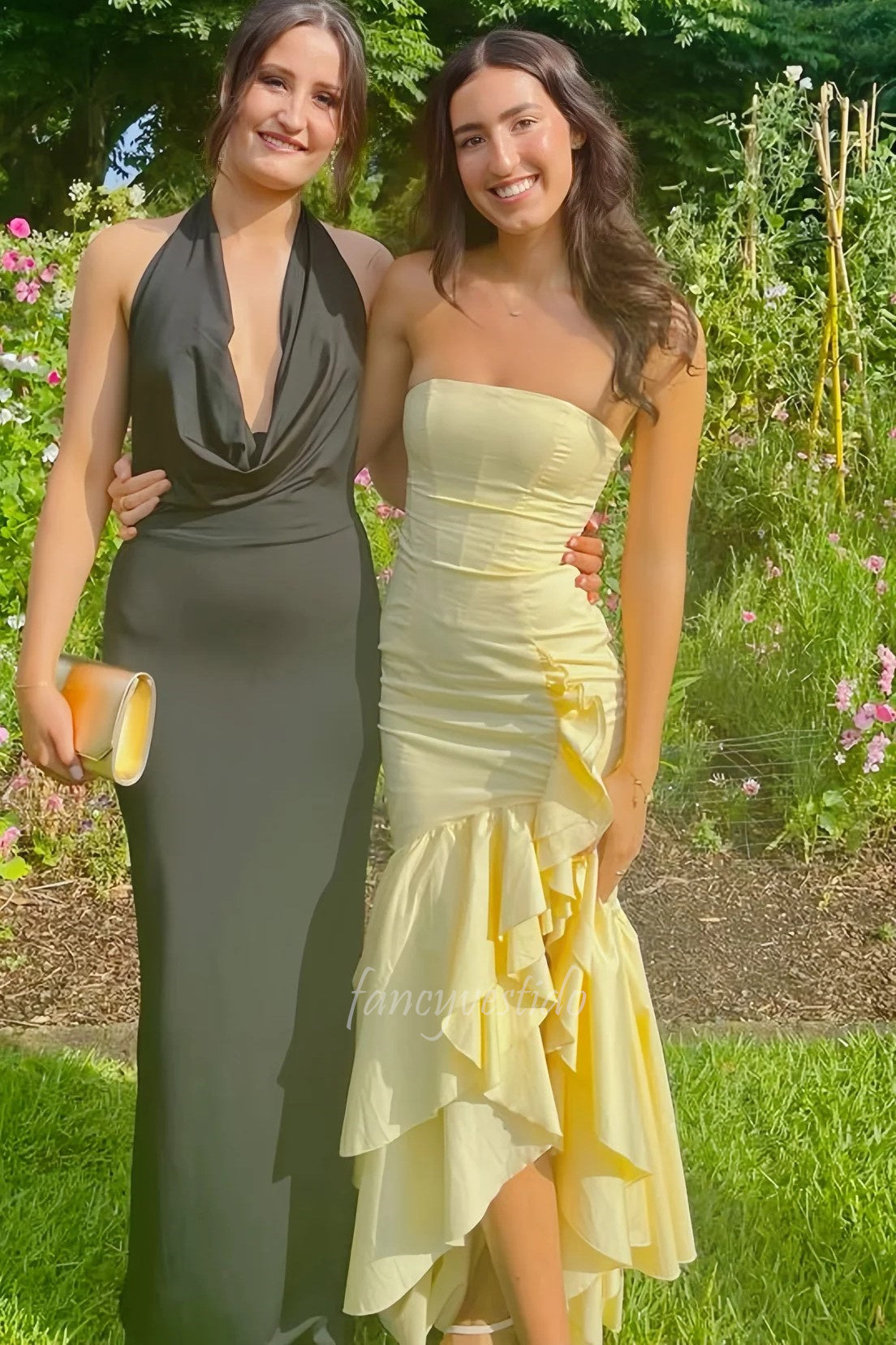 Yellow Strapless Ruffle Mermaid Prom Dress with Slit