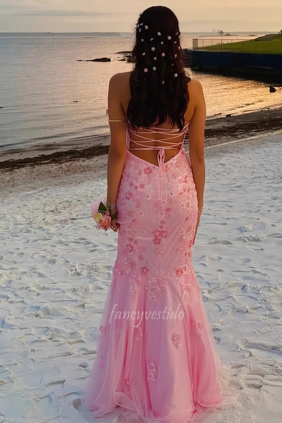 Pink Sweetheart Corest Mermaid Prom Dress with Lace-up Back FancyVestido Pink Sweetheart Corest Mermaid Prom Dress with Lace-up Back FancyVestido