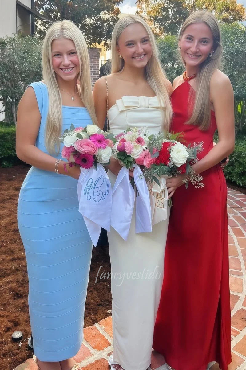 Charming Strapless Sheath Prom Dress Gown with Bow