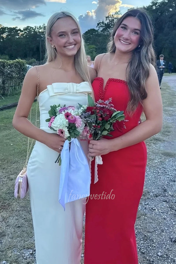 Charming Strapless Sheath Prom Dress Gown with Bow