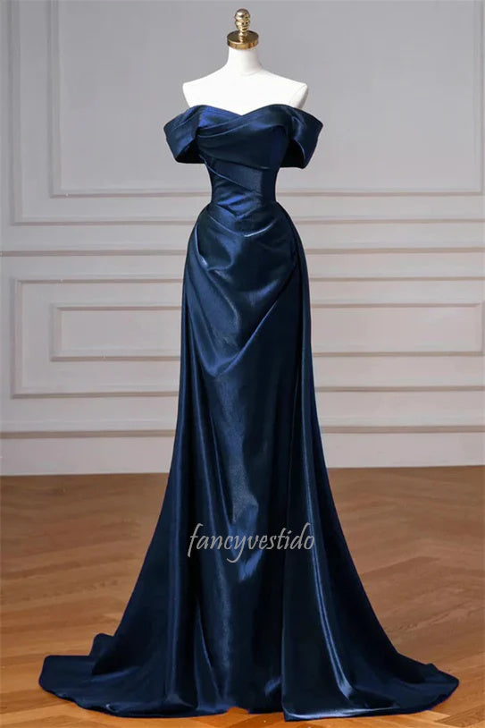 Elegant Off-Shoulder Burgundy Satin Evening Prom Gown FancyVestido Elegant Off-Shoulder Burgundy Satin Evening Prom Gown FancyVestido