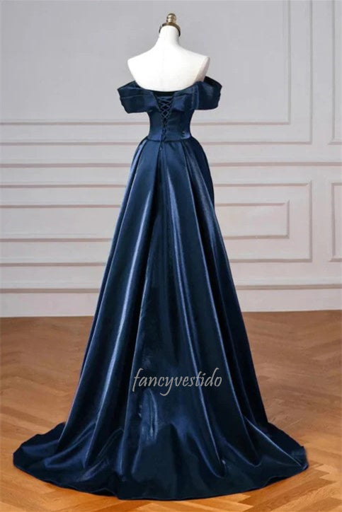 Elegant Off-Shoulder Burgundy Satin Evening Prom Gown
