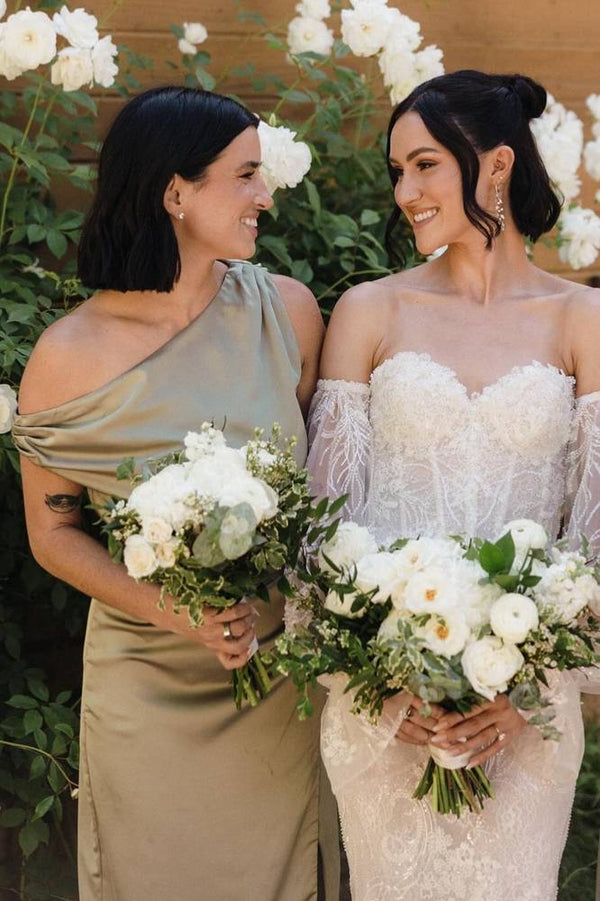 Asymmetrical One Shoulder Bridesmaid Dress with Slit