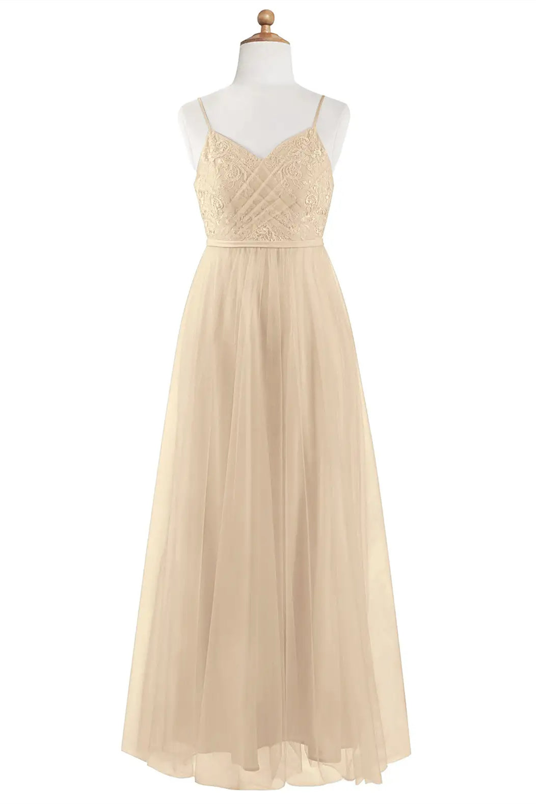 Gold Tulle Lace V-Neck A-Line Flower Girl Dress