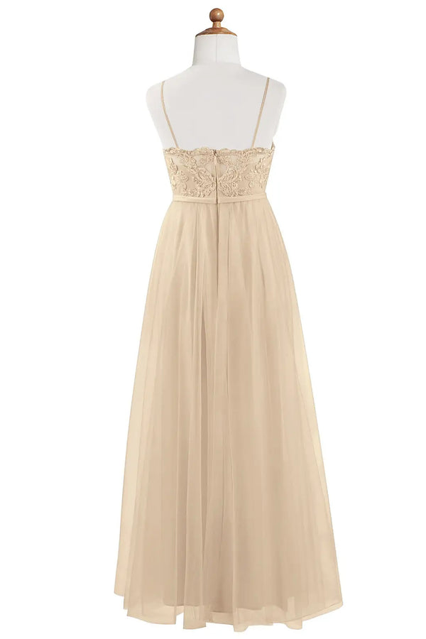 Gold Tulle Lace V-Neck A-Line Flower Girl Dress