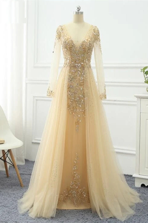 Elegant V-Neck Long Sleeve Prom Dress With Sequin Details FancyVestido Elegant V-Neck Long Sleeve Prom Dress With Sequin Details FancyVestido