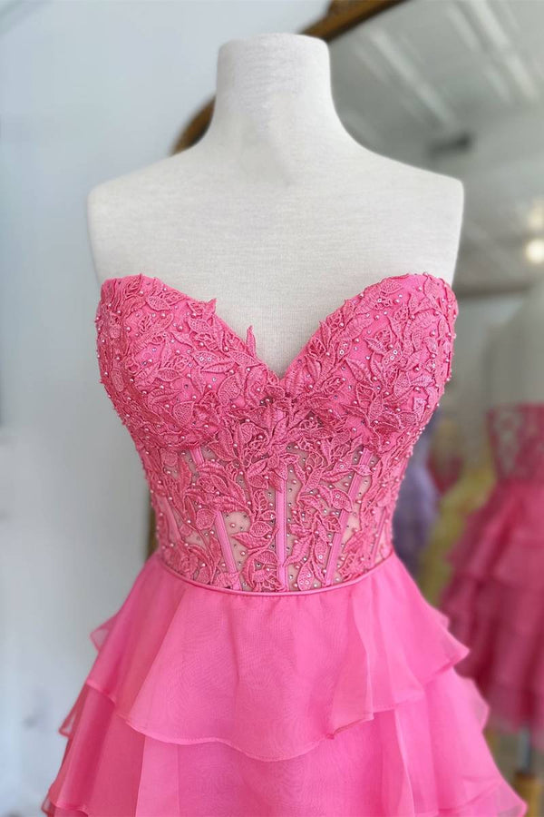 Sweetheart Royal Blue Lace Corset Tiered Party Dress