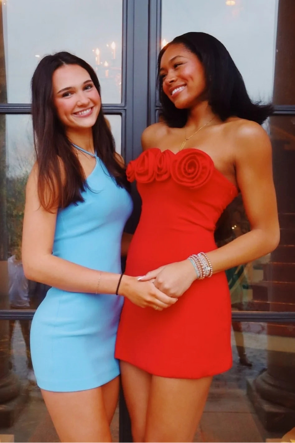 Strapless 3D Floral Sheath Homecoming Dress