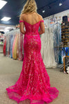 Sparkly White Mermaid Off the Shoulder Beaded Lace Corset Ruched Prom Dress with Slit