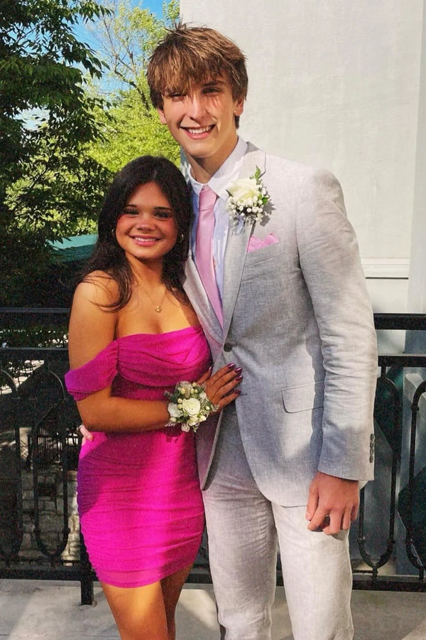 Off Shoulder Ruched Tight Tulle Short Homecoming Dress