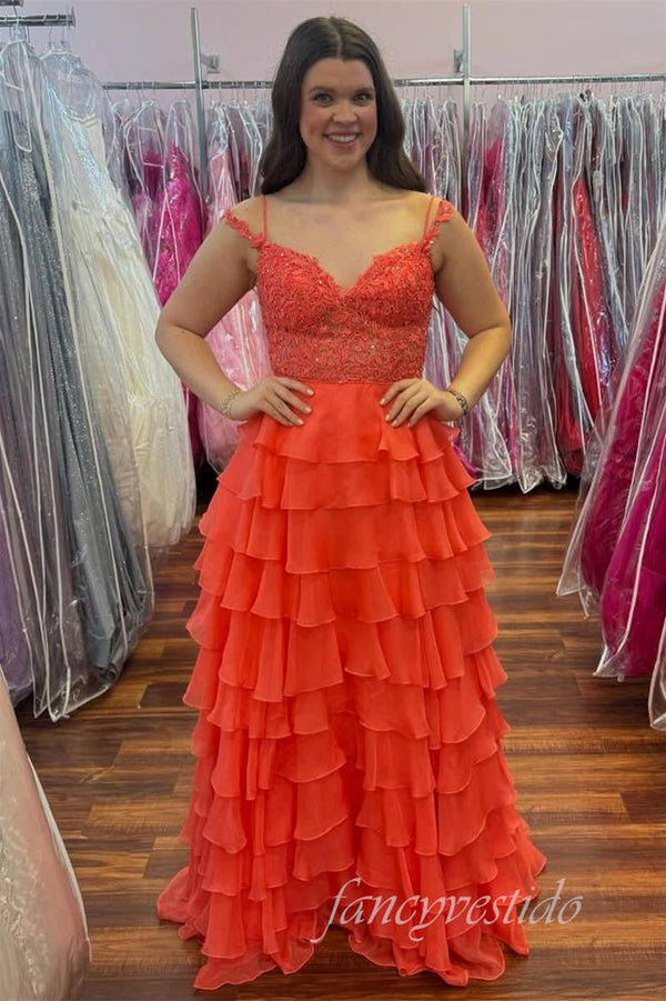 Yellow Sweetheart Applique Ruffle Prom Dress with Slit