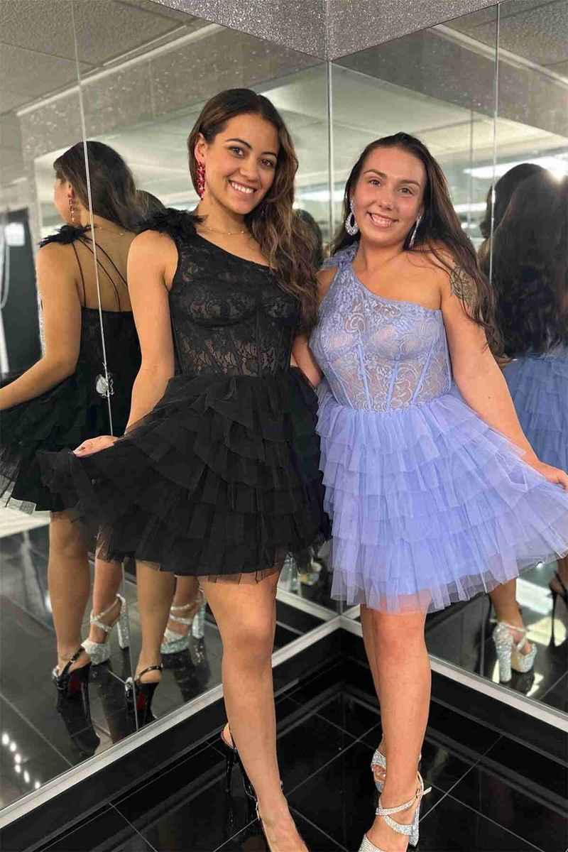 one shoulder lace corset short party dress 