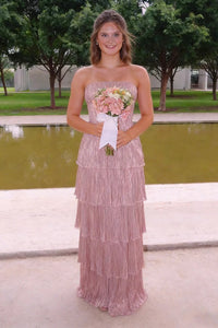 Pleated Tiered A-Line Sweetheart Strapless Maxi Party Prom Dress