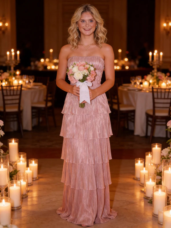 Pleated Tiered A-Line Sweetheart Strapless Maxi Party Prom Dress