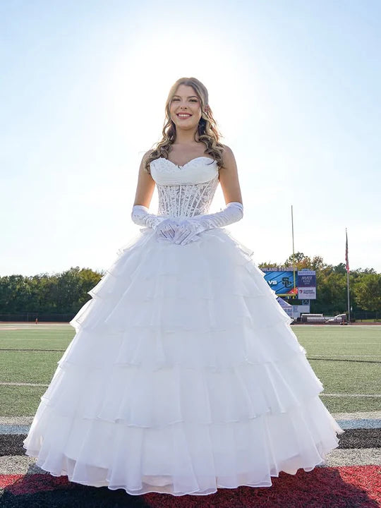 Sweetheart Applique Boned Ruffle Chiffon Long Prom Dress