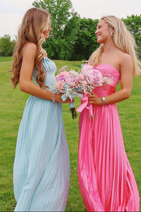 Blue V-Neck Strapless Empire A-Line Pleated Evening Prom Dress