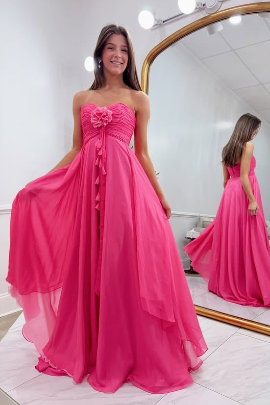 Sweetheart Strapless Sleeveless Chiffon A-Line Party Prom Dress