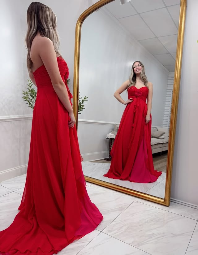 Sweetheart Strapless Sleeveless Chiffon A-Line Party Prom Dress