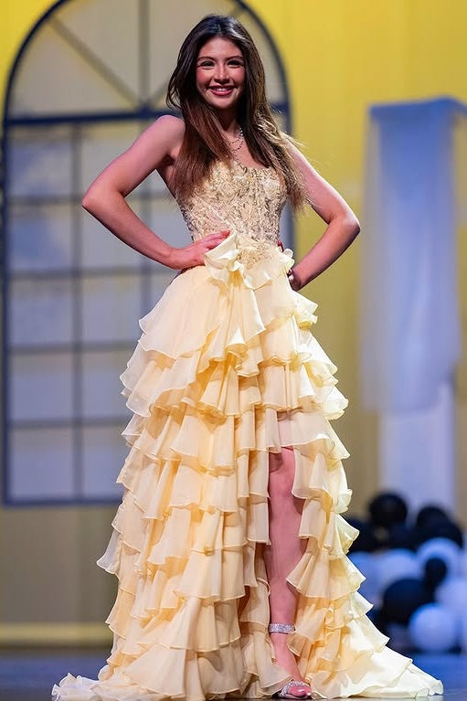Chic Chiffon A-Line Tiered Empire Party Prom Dress With Leg Slit