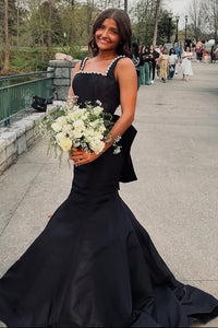 Mermaid Satin Square Backless Formal Party Prom Dress With Bow