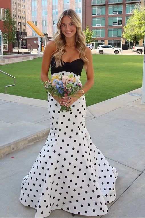 Elegant Strapless Polka Dot Mermaid Long Prom Dress FancyVestido Elegant Strapless Polka Dot Mermaid Long Prom Dress FancyVestido