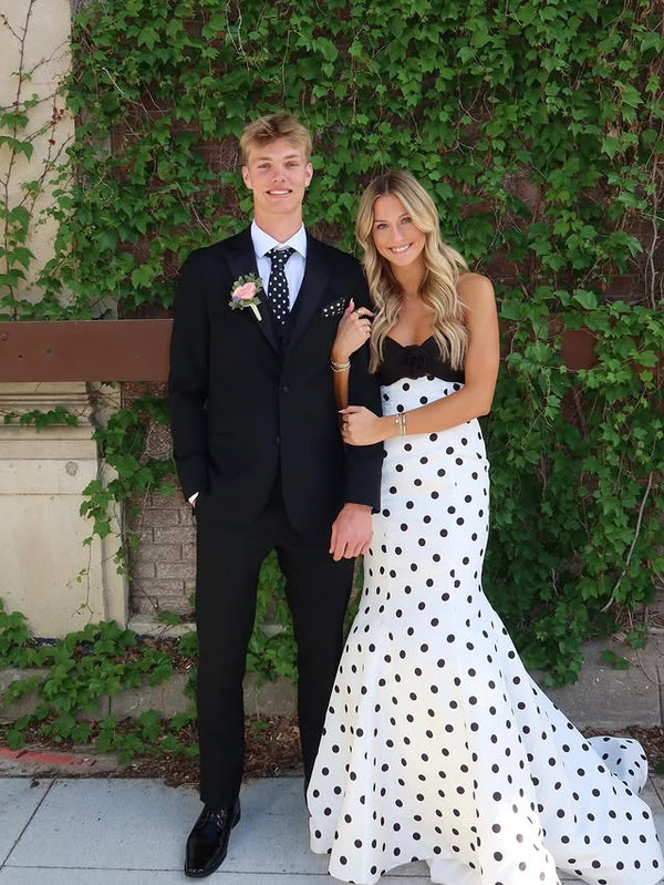 Elegant Strapless Polka Dot Mermaid Long Prom Dress