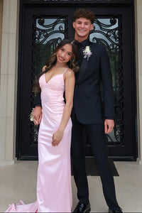 Modest V-Neck Backless Lace Appliques Satin Mermaid Party Prom Dress
