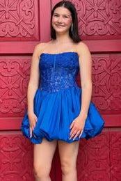 Strapless Lace-Up A-Line Two Tone Pleated Homecoming Dress
