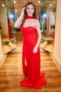 Chiffon A-Line Strapless Backless Party Prom Dress With Split