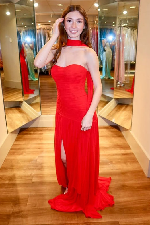 Chiffon A-Line Strapless Backless Party Prom Dress With Split