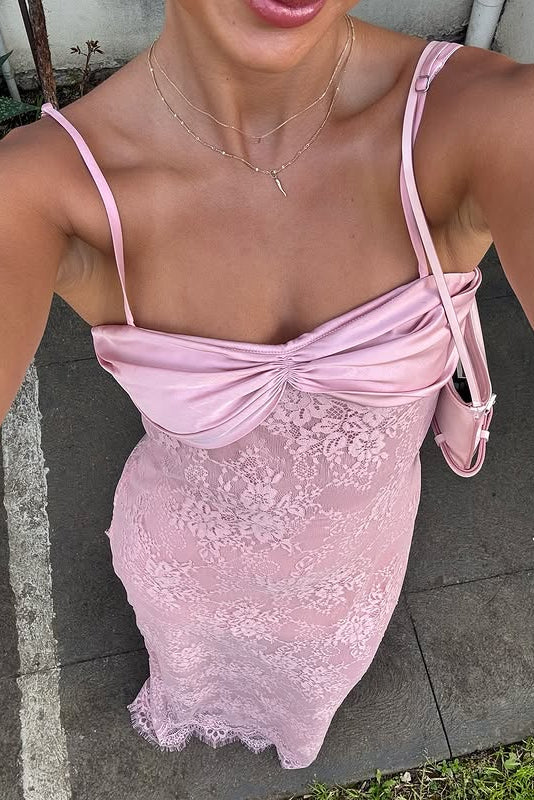 Lace Sheath Spaghetti Straps Empire Long Party Prom Dress