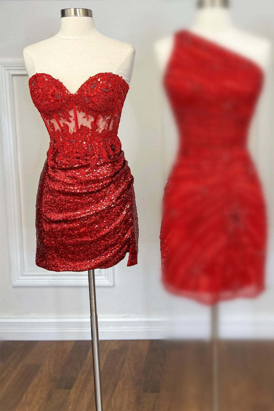Sparkly Red Corset Sequin Mirror Tight Homecoming Dress